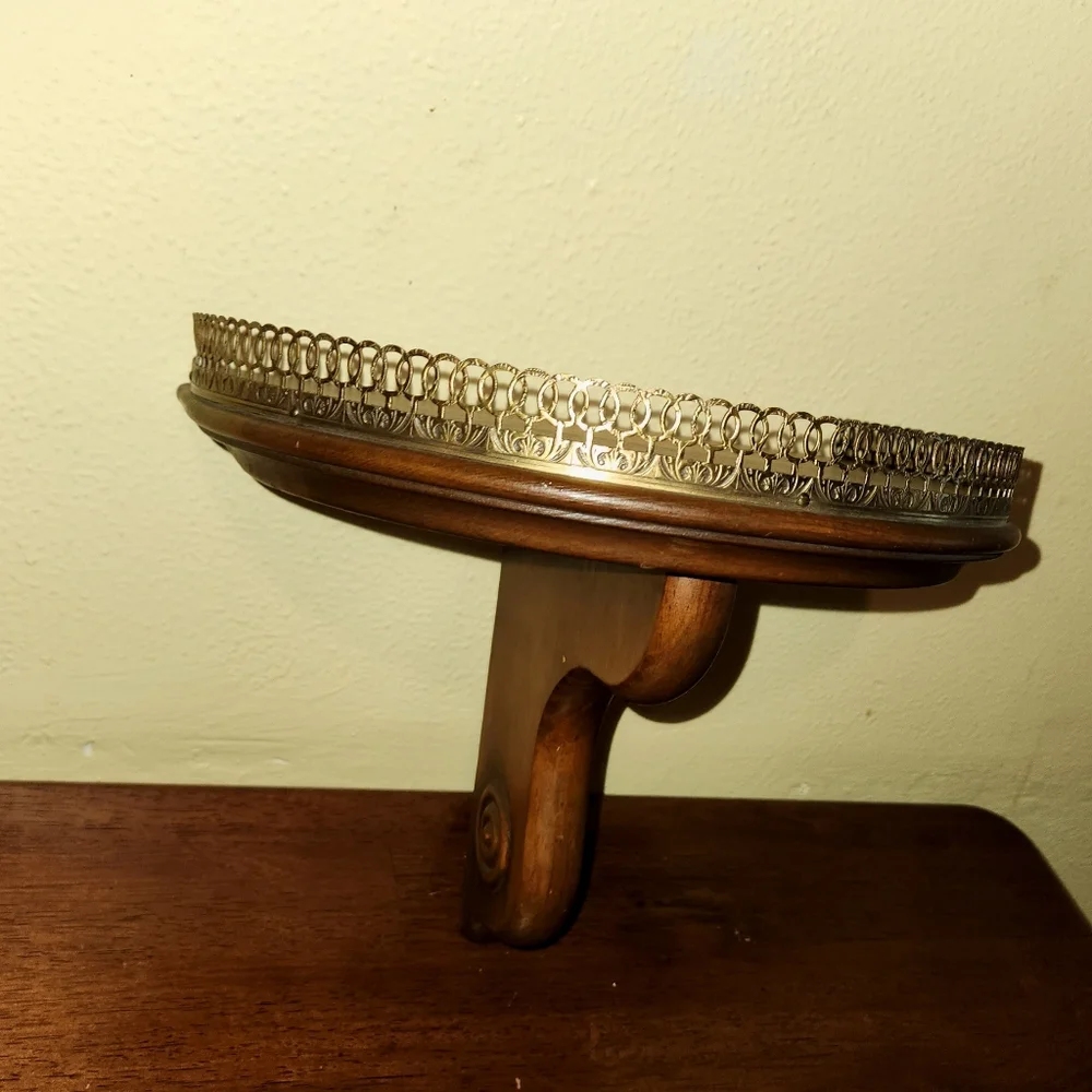 Vintage Wall Mounted Shelf With Brass Trim